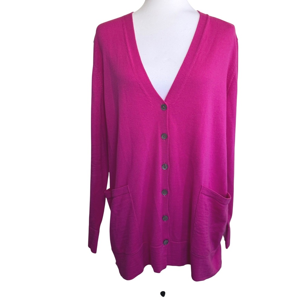 Marina Rinaldi Cardigan‎ Sweater Pink Virgin Wool Button Front Magenta Pink M